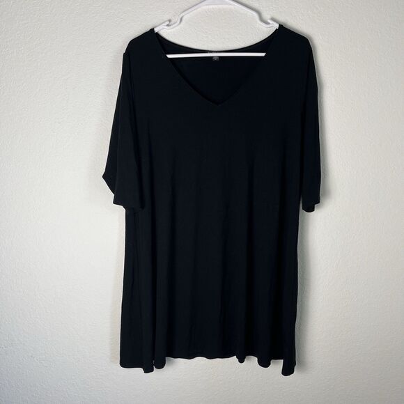 EILEEN FISHER Top Plus 1X  Black ¾ Sleeve Tunic Stretch Women’s 213 - Picture 1 of 6